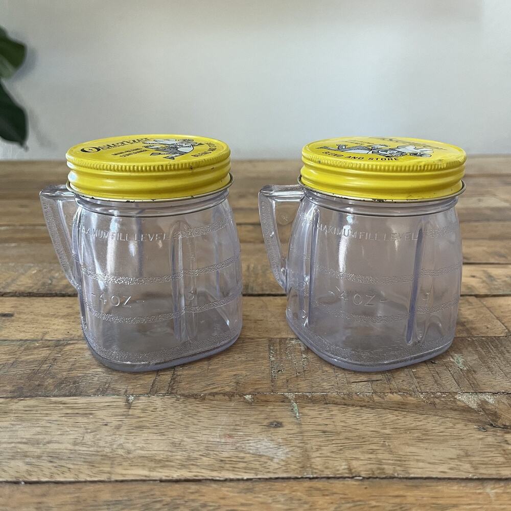 Vtg Osterizer Mini Blend & Store 8oz Clear Plastic Containers Set of 2 Handle